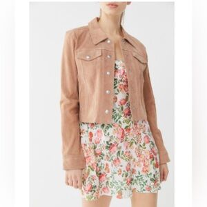 BLANK NYC Suede Cropped Trucker Jacket - Light Pink/Blush - L